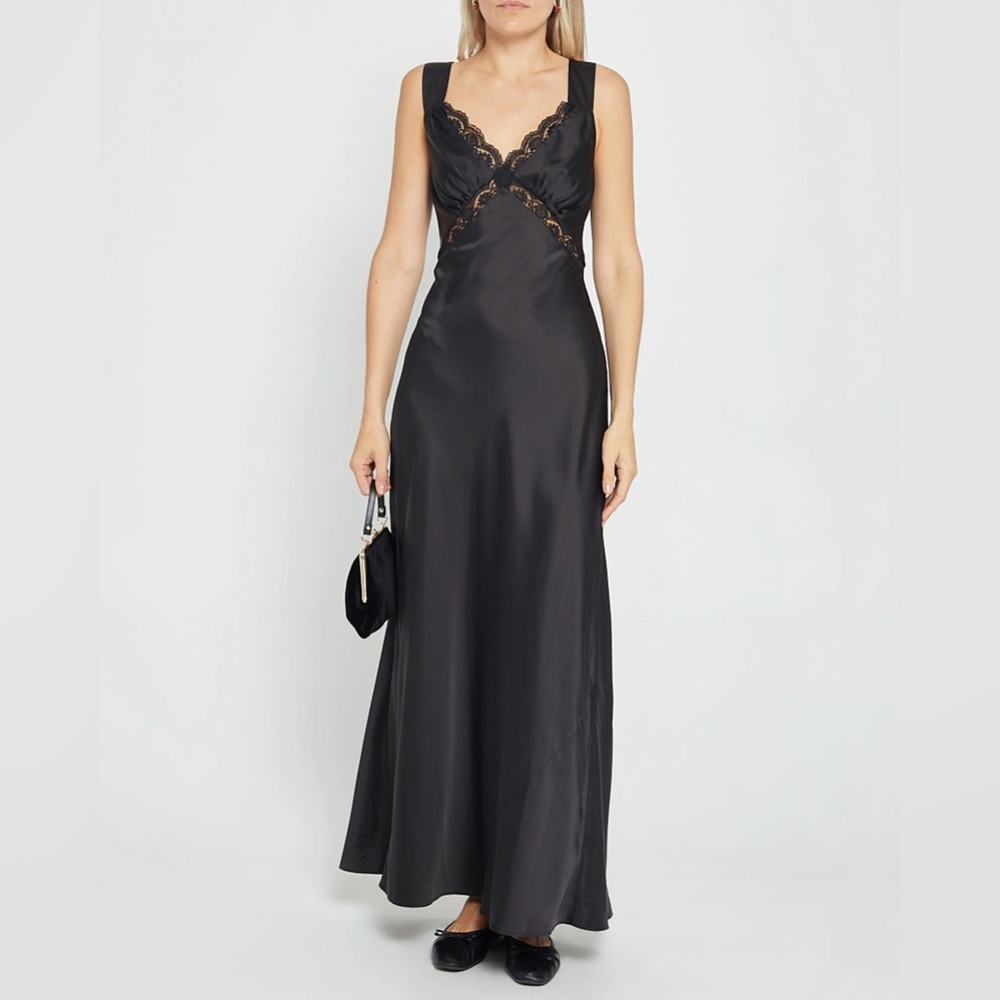 Black silk dress with lace. Retail price $250 worn once